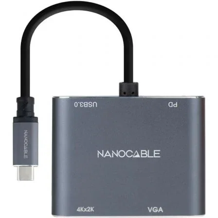 Nanocable Conversor USB-C a HDMI/VGA/USB 3.0/PD 15 cm, Gris